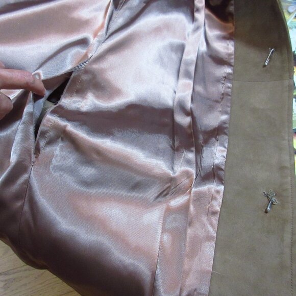 Vintage Shillito's Suede Leather Jacket 8 Long Trench Coat Fur Collar Dark Brown - Picture 13 of 16